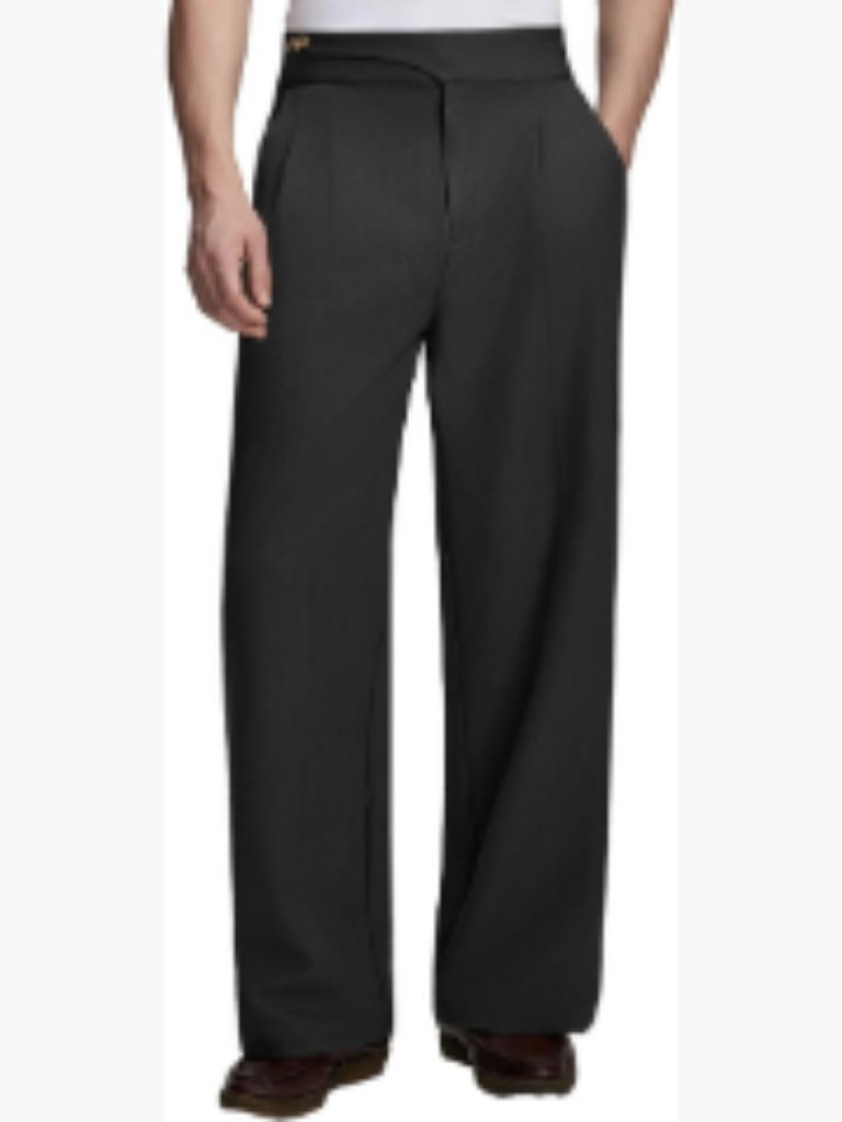 Polyester Spandex Pleated Wide Leg Dress Pants Relaxed Fit Slacks